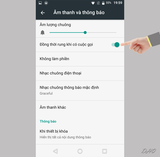 Chọn bật đồng thời rung khi có cuộc gọi
